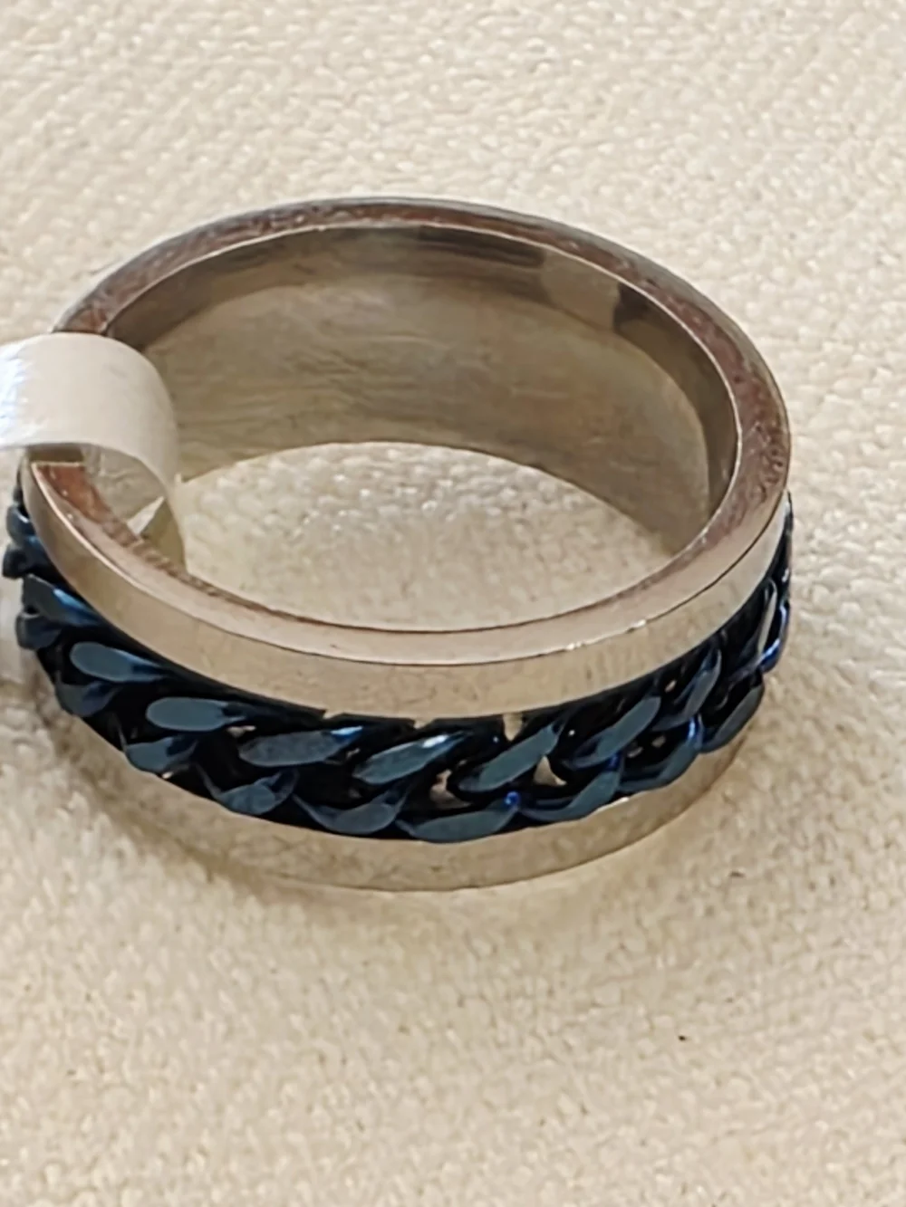 Men's Blue Braided Inlay Band Ring Modern Men’s Titanium Style Size 7